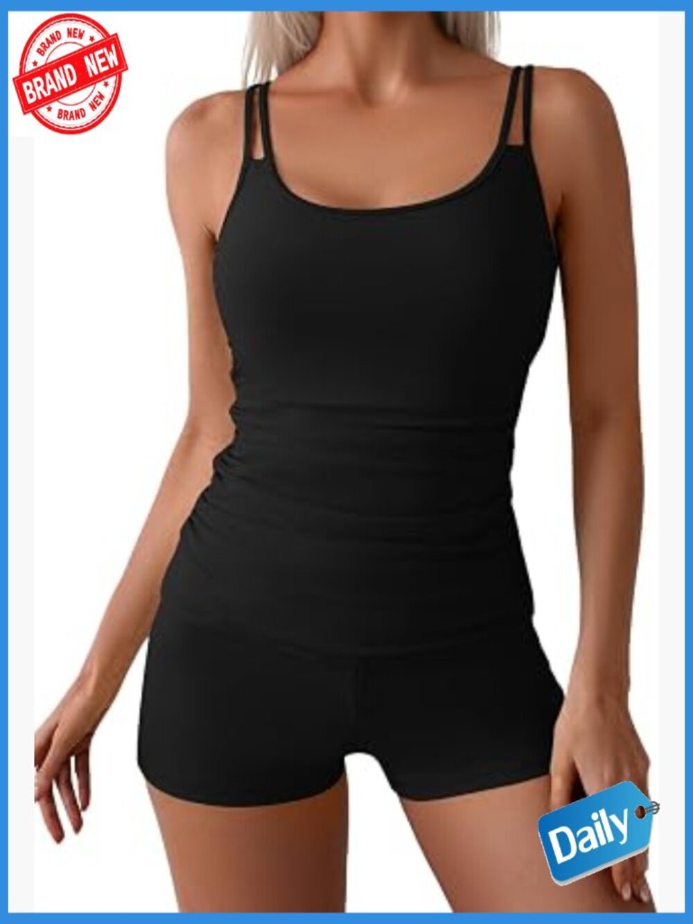 Tummy Control Tankini Set with High Waisted Shorts
